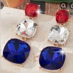 Elegant Gold-Plated Red, Blue, and Clear Crystal Drop Earrings